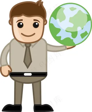 显示地球的商务办公的卡通人物