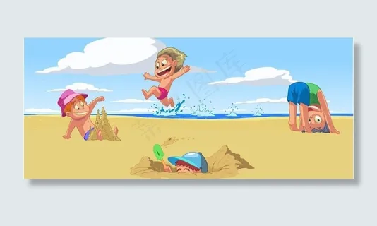 沙滩上的孩子图片