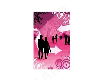 红色背景人物剪影图