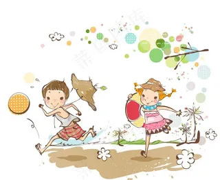 在海边玩耍的小朋友图片