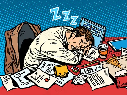 趴在办公桌上的卡通男人