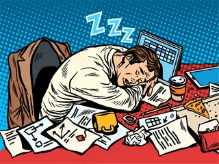 趴在办公桌上的卡通男人