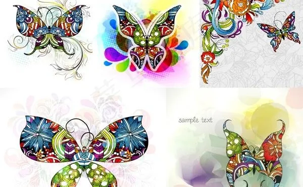 五彩缤纷的蝴蝶花纹矢量素材eps,ai矢量模版下载