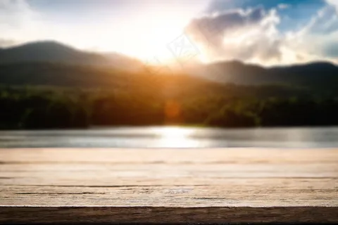 木板与湖泊风景 木板与湖泊风景