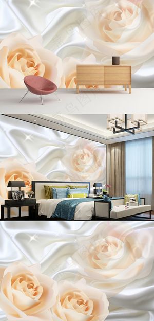 3D立体高档华丽玫瑰丝绸电视背景墙