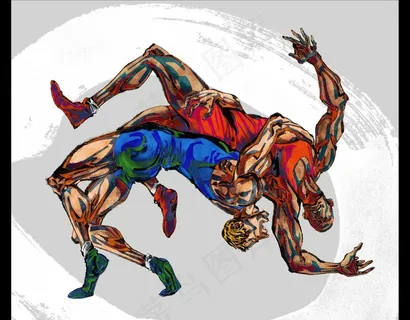 手绘人物摔跤运动员图片 手绘人物摔跤运动员图片