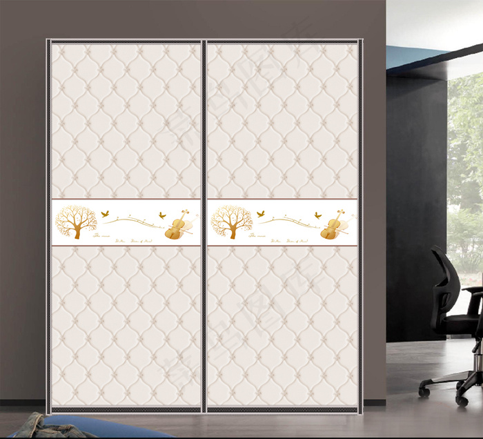 UV打印小树小提琴软包衣柜移门图案...