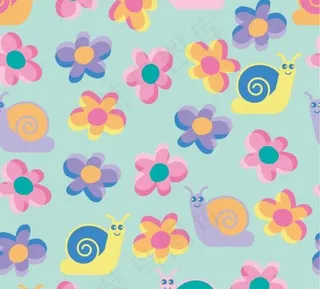 可爱的坩埚牛鲜花连续背景矢量素材