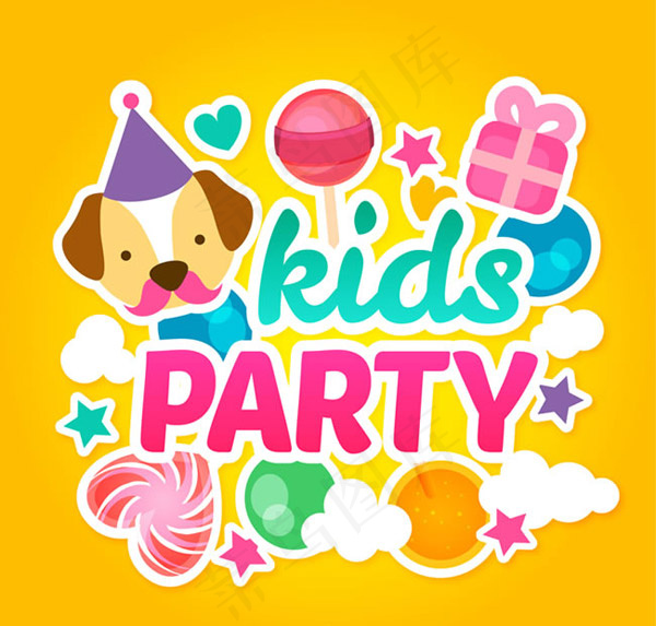 儿童派对贺卡矢量素材下载