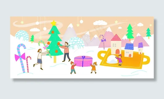 冬季雪花人物场景 冬季雪花人物场景