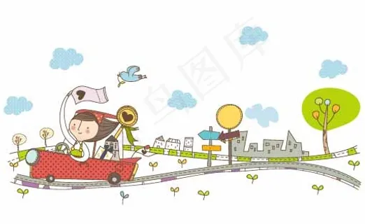 晴天绿树矢量手绘