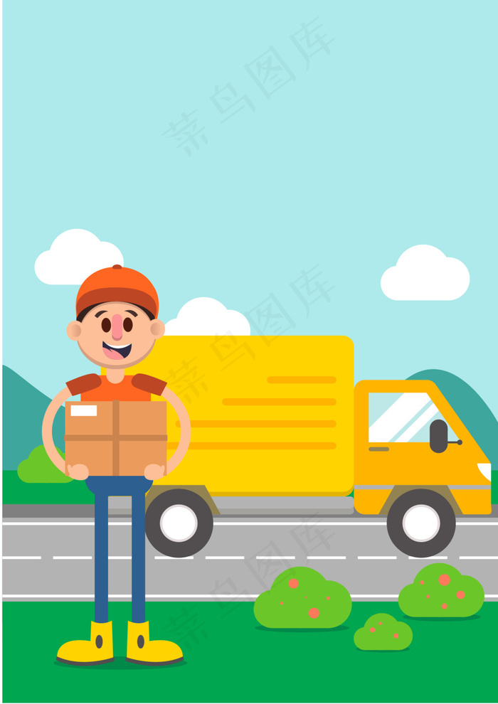 矢量卡通手绘物流公司物流货车