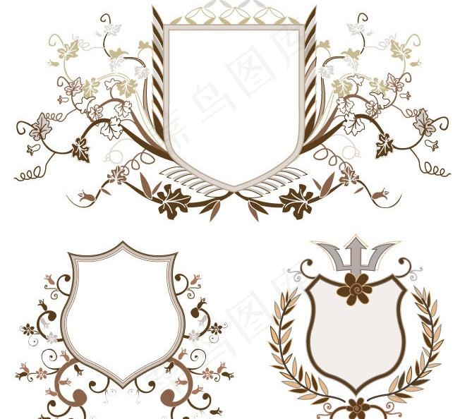 欧式盾牌花纹矢量素材图片