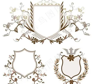 欧式盾牌花纹矢量素材图片