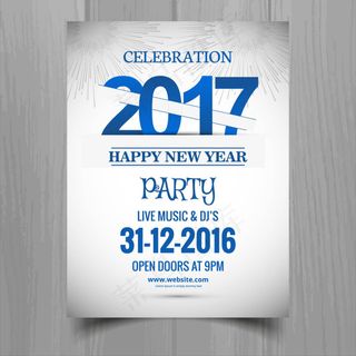 白色蓝色新年聚会海报