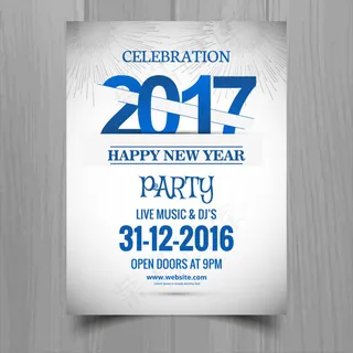 白色蓝色新年聚会海报