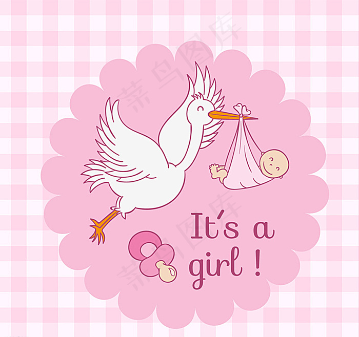 粉色送子鹤海报矢量素材图片