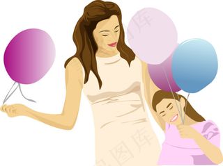 拿气球的母女