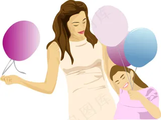 拿气球的母女
