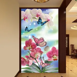 蝴蝶兰倒影蝴蝶玄关隔断背景墙模板