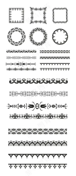 欧式多款黑色边框底纹矢量素材