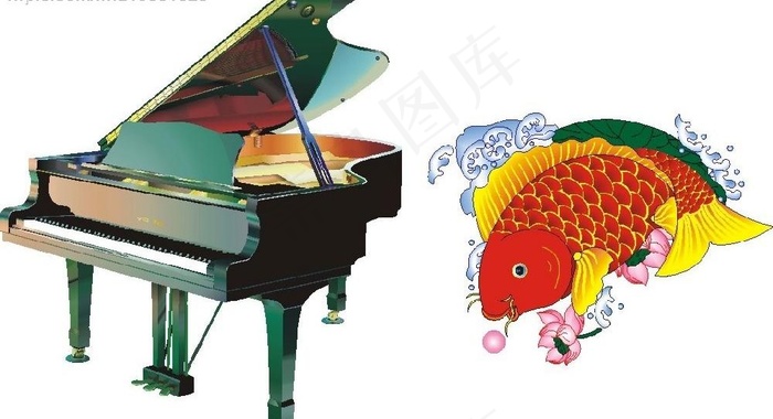 钢琴、卡通鱼图片