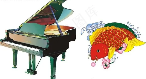 钢琴、卡通鱼图片