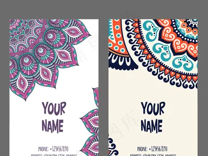 手绘时尚古典民族花纹背景竖幅卡片