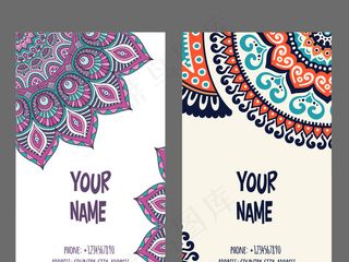手绘时尚古典民族花纹背景竖幅卡片