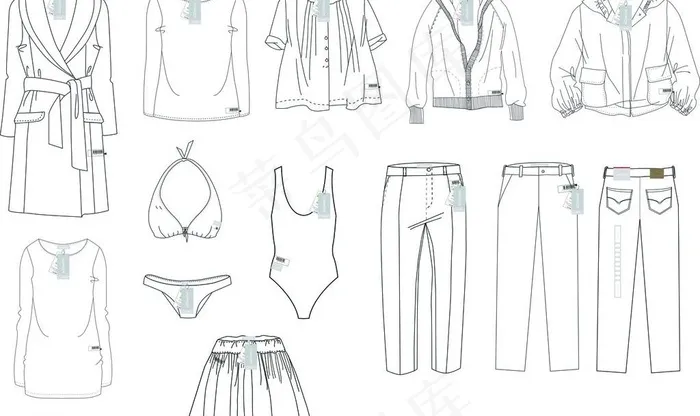 衣服裤子样板图片cdr矢量模版下载