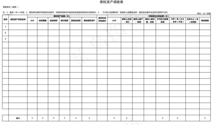 债权资产调查表