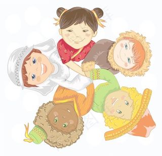 孩子们手拉手矢量插画