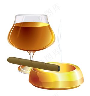 干邑白兰地和雪茄的矢量无共混物或渐...