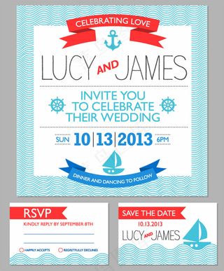 航海背景婚礼卡片模板下载