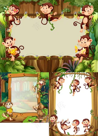 小猴子儿童展板矢量模板