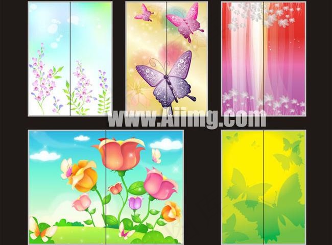 5款花朵移门图案矢量素材cdr矢量模版下载