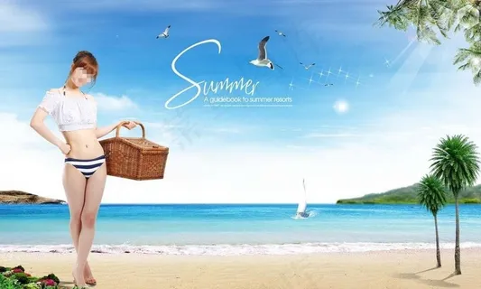 夏日海滩美女图片