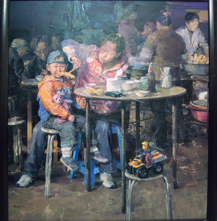吃早餐油画图片