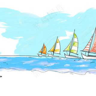 卡通手绘帆船海背景