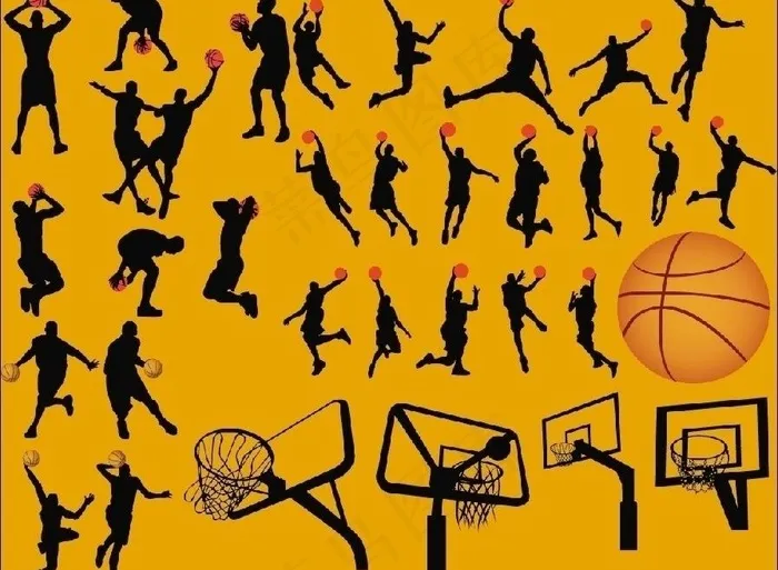 篮球运动人物剪影图片psd模版下载