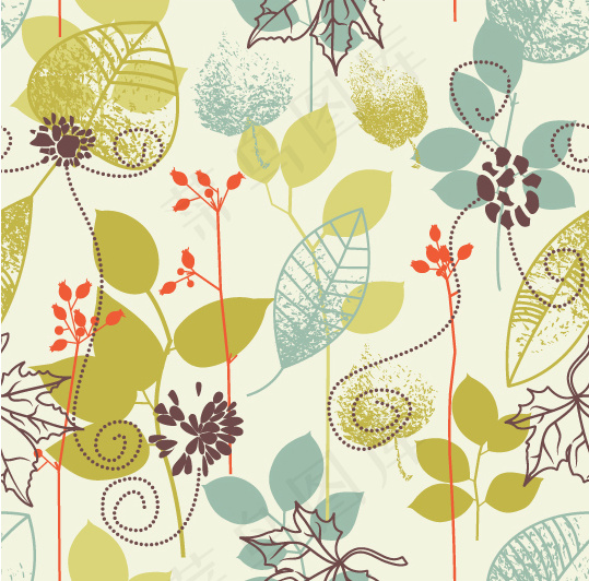 手绘植物花纹元素矢量素材-4