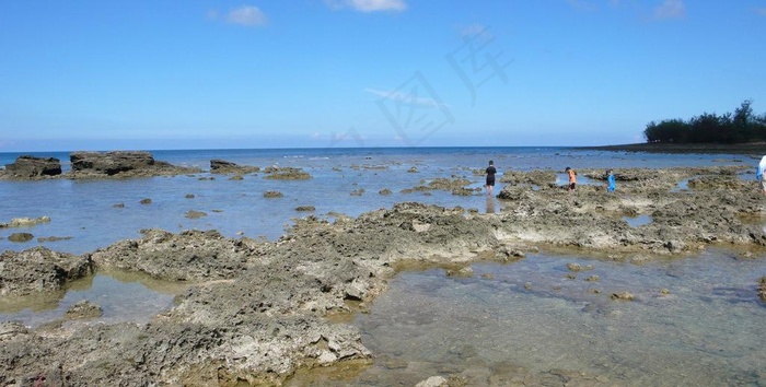 潮间带海景礁石游客图片