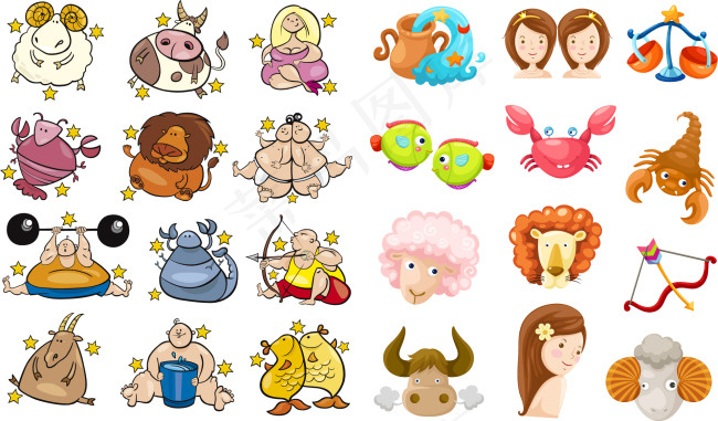 可爱卡通十二星座形象矢量素材