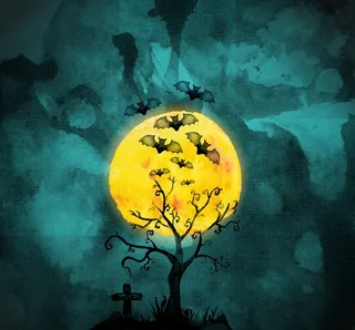 水彩万圣节月夜矢量素材