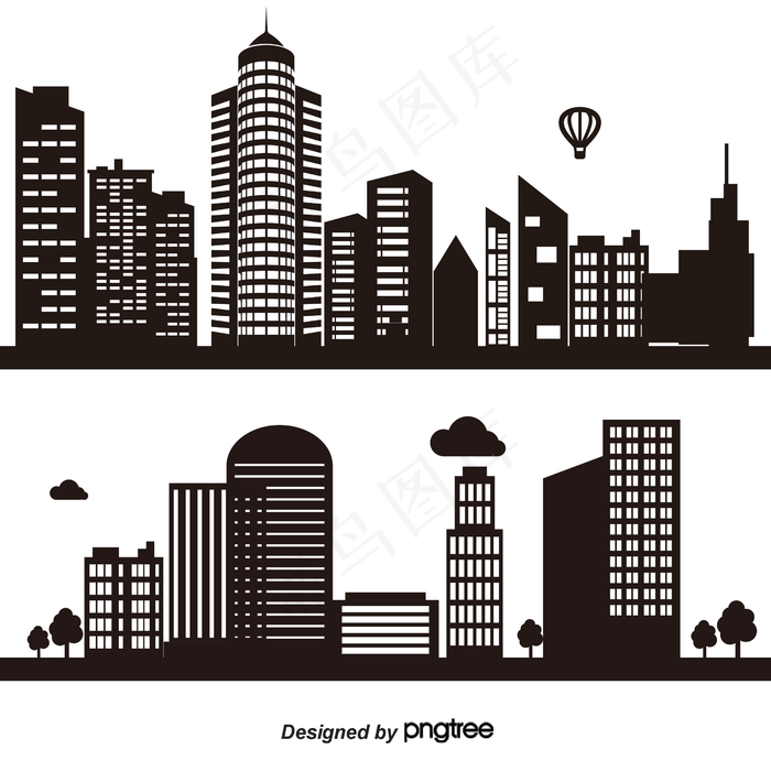 四个侧面城市剪影