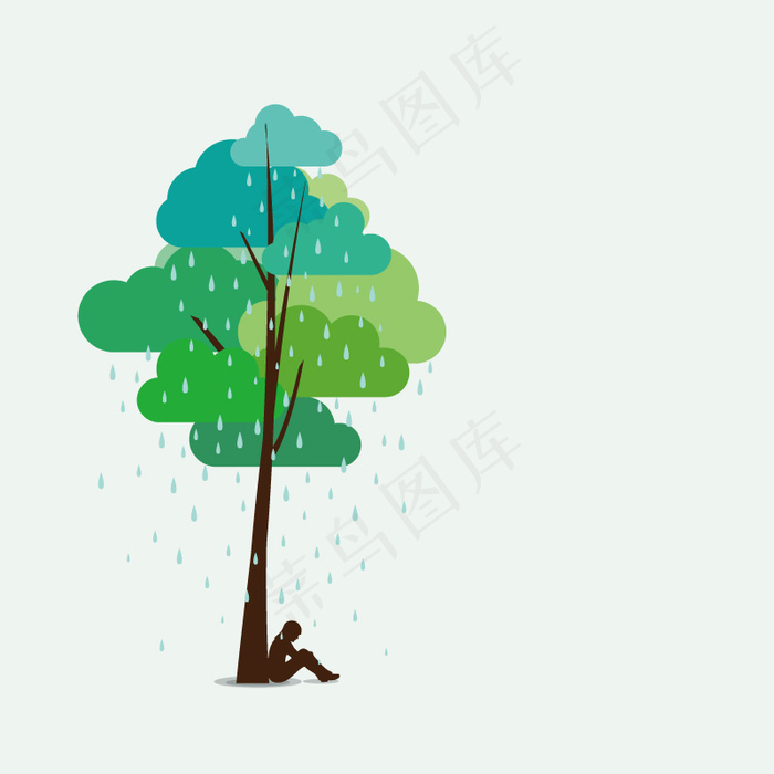 下雨的午后插画矢量素材