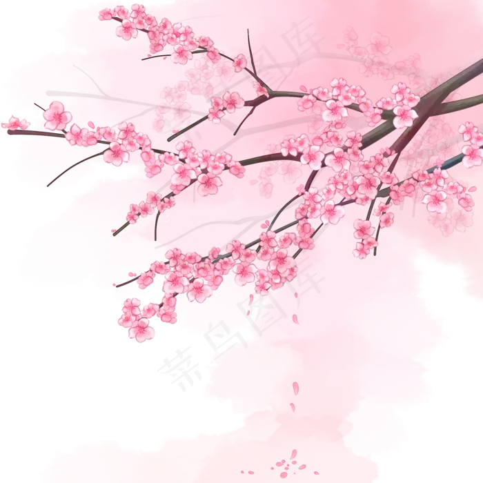 唯美古风水彩桃花PSD分层(300 dpi)