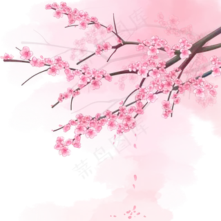 唯美古风水彩桃花PSD分层