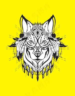 狼黑白插画