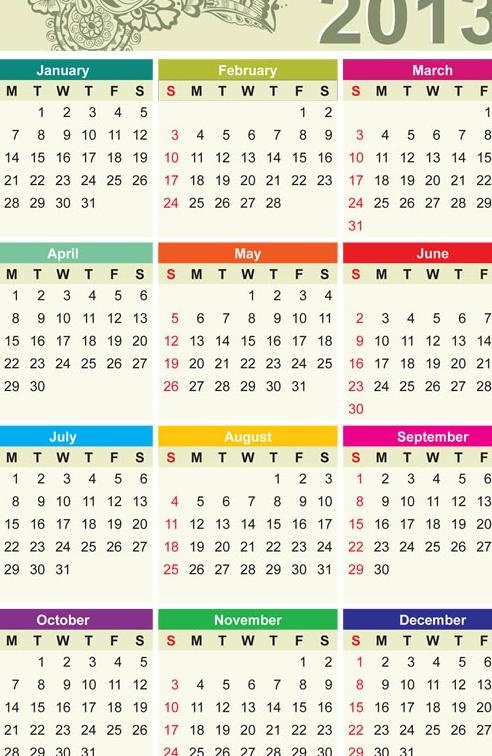 2013新年挂历设计矢量图 AI